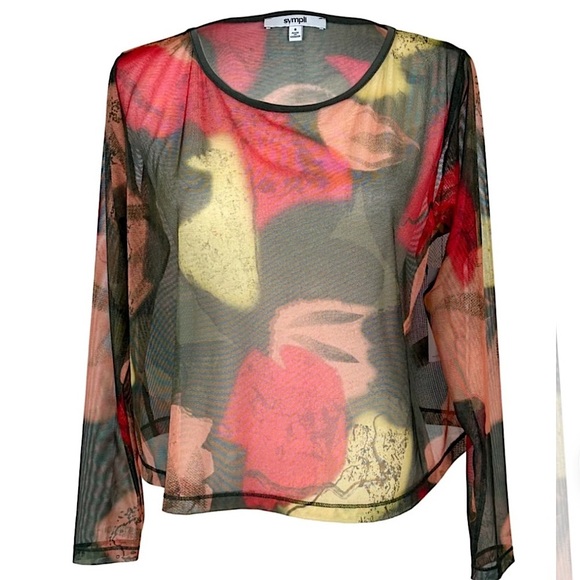 Sympli Floral Camo Mesh Crop Top Long Sleeve Size 8 - Picture 4 of 16